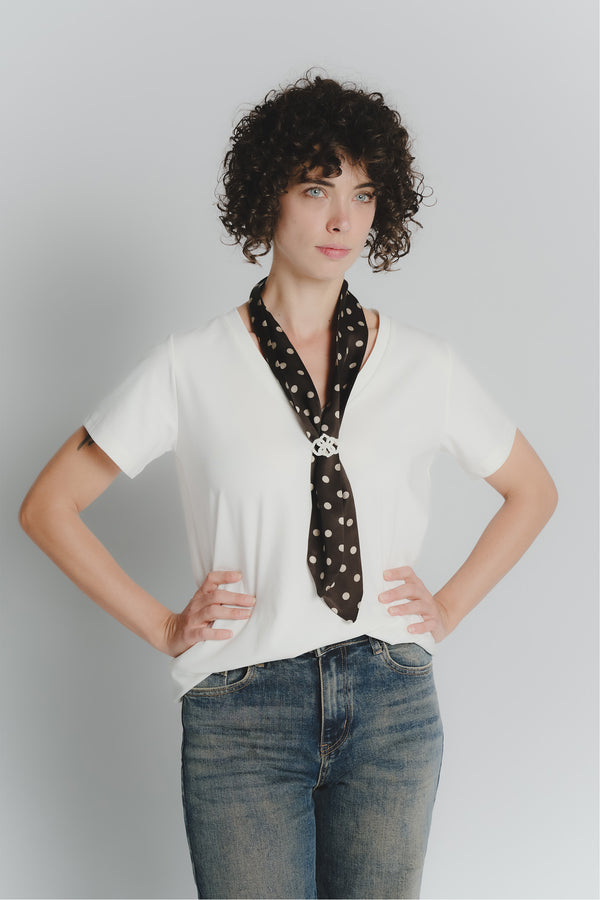 T-shirt Bianca con Foulard a Pois Testa di Moro woman Barone firenze