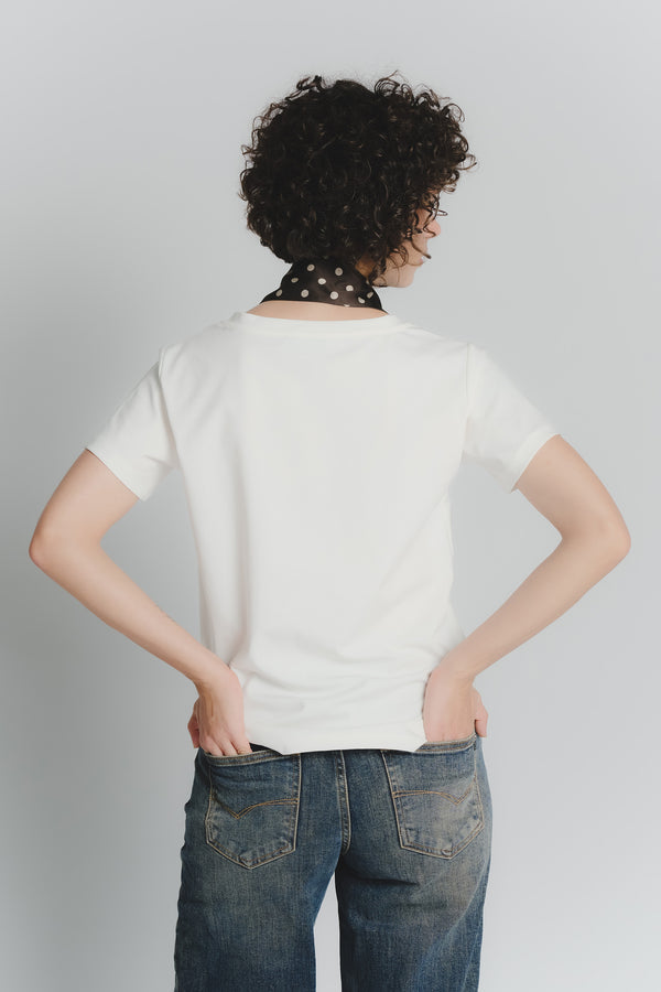 T-shirt Bianca con Foulard a Pois Testa di Moro woman Barone firenze
