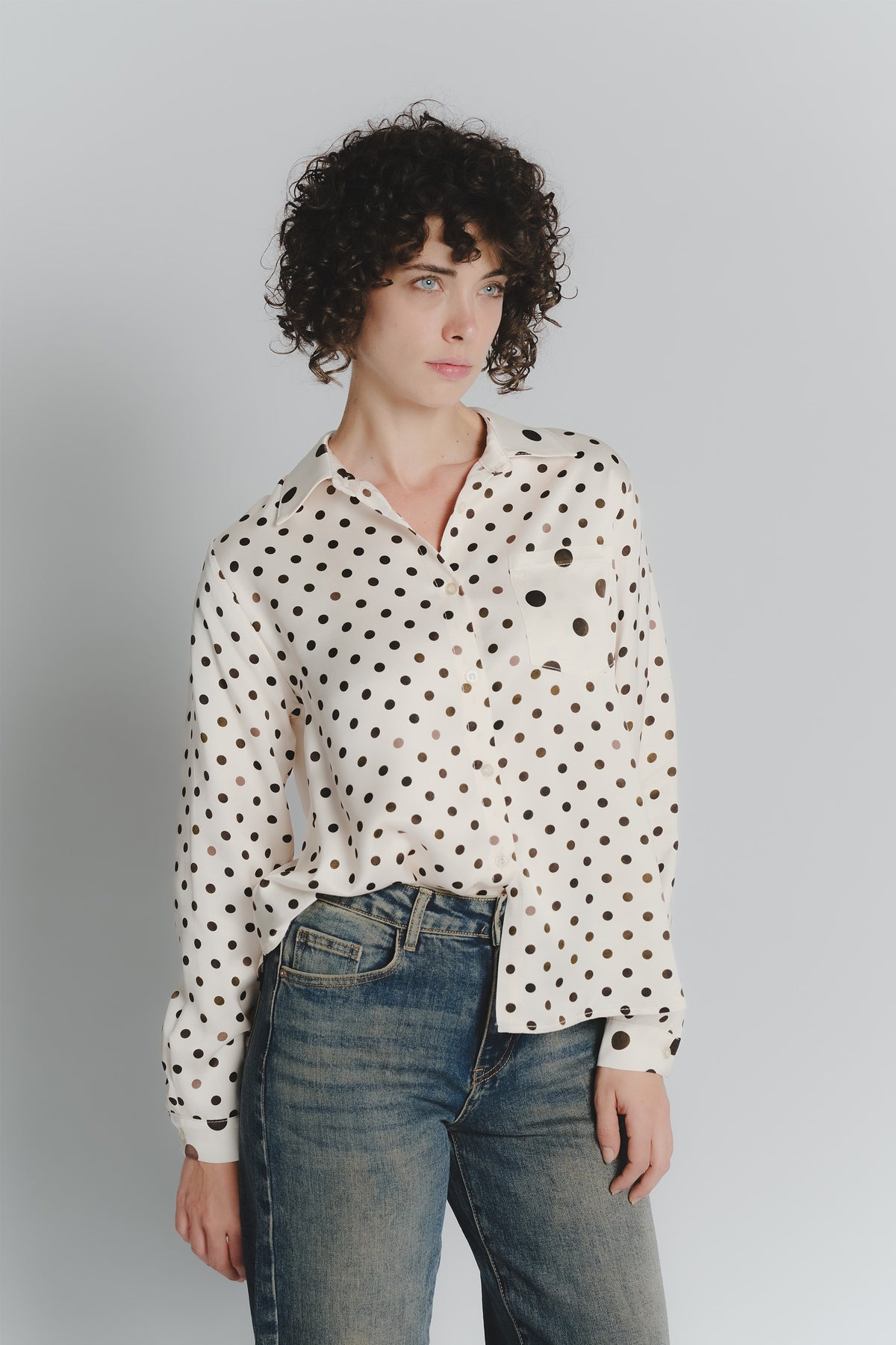 Camicia a Pois Avorio Testa di Moro Donna woman Barone firenze - 1