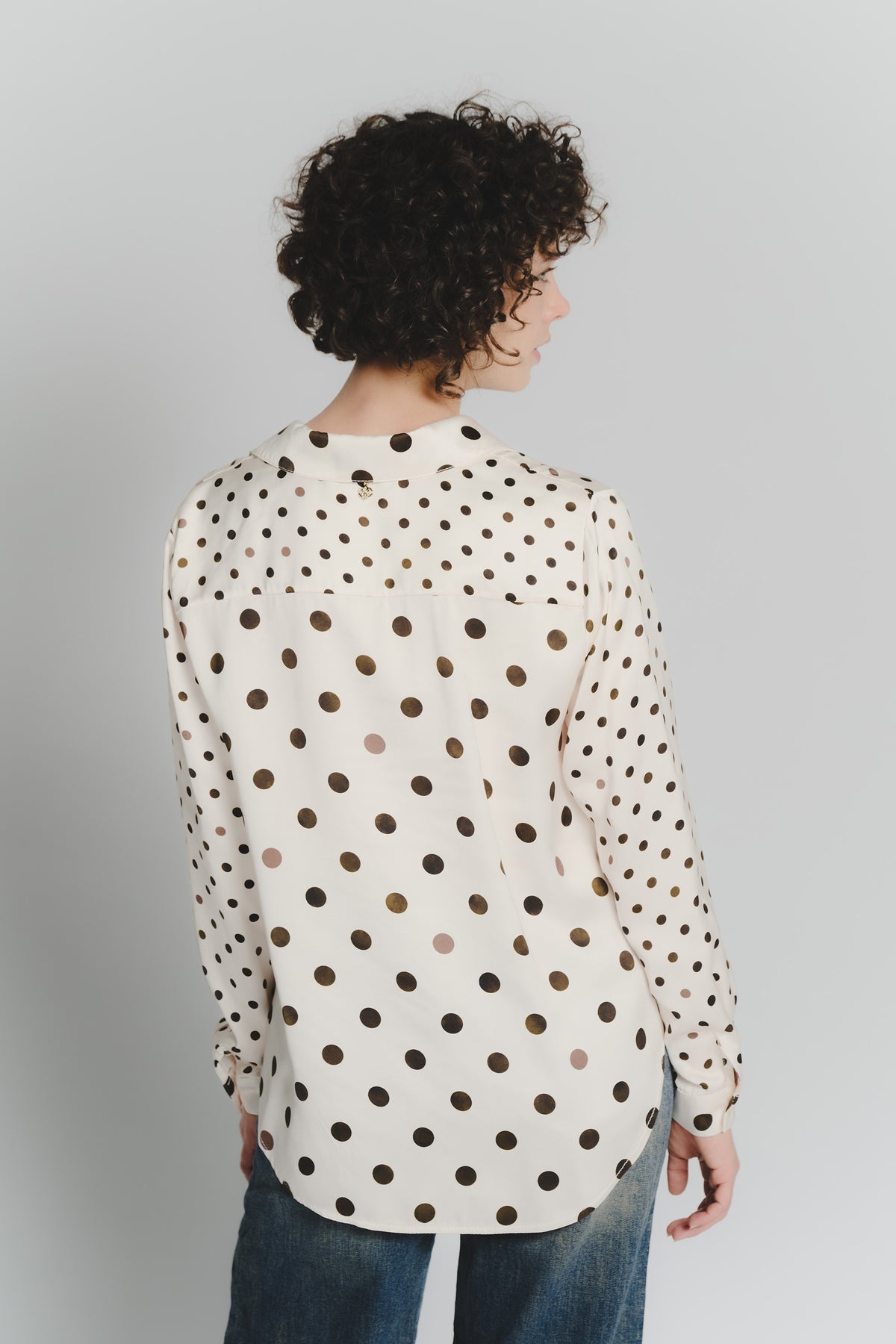 Camicia a Pois Avorio Testa di Moro Donna woman Barone firenze - 2