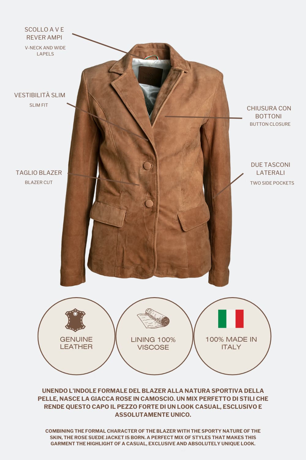 Blazer Rose Camoscio giacca donna 100% vera pelle Made in Italy - Barone Firenze