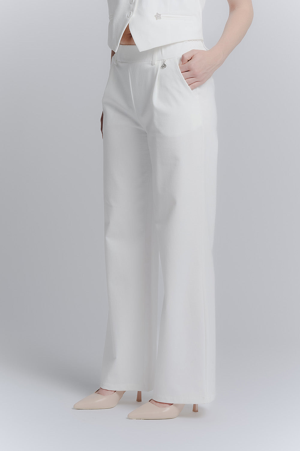 Pantalone Palazzo Shine Bianco woman Barone firenze - 2