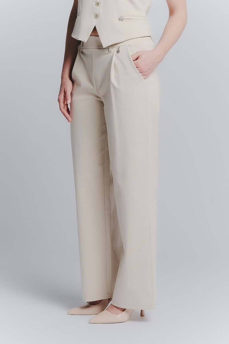 Pantalone Palazzo Shine Beige woman Barone firenze - 2