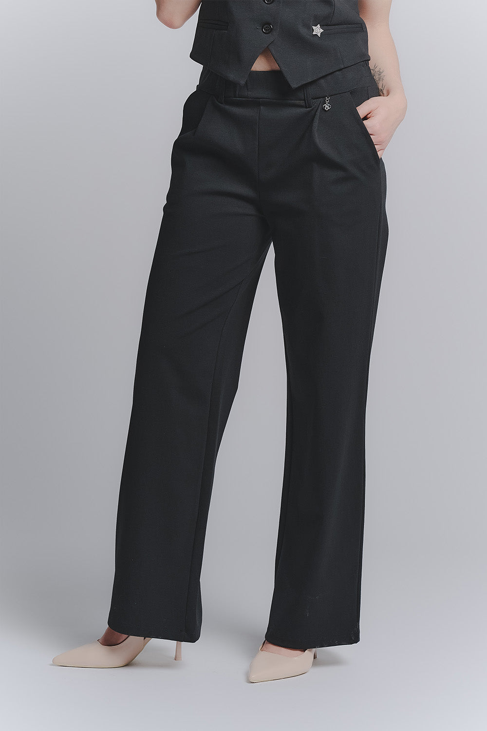 Pantalone Palazzo Shine Nero woman Barone firenze - 2