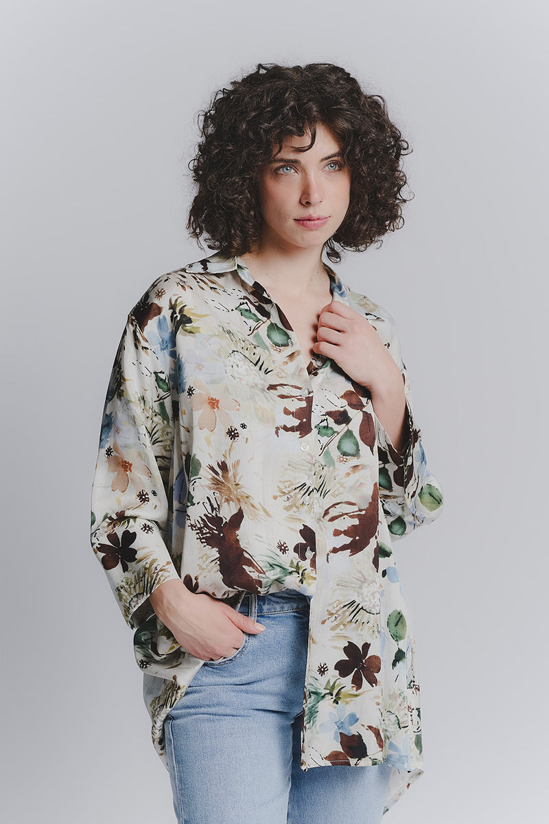 Blusa Bottoncini Fiori Celeste woman Barone firenze - 1