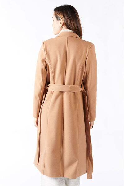 Camel Long Coat With Belt