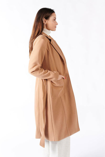Camel Long Coat With Belt
