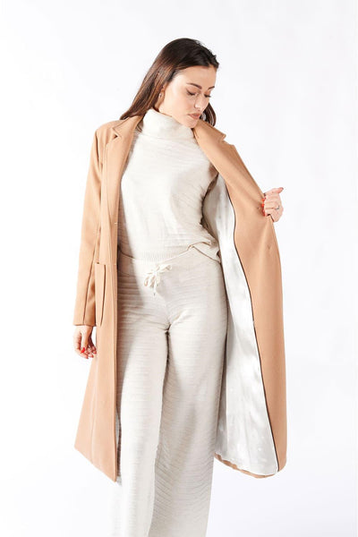 Camel Long Coat With Belt