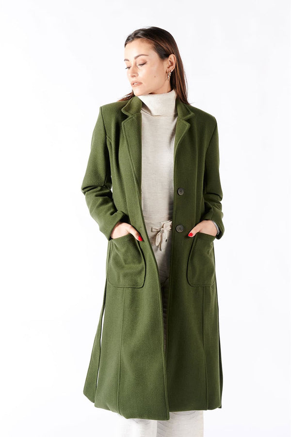 Green Long Coat With Belt donna Barone firenze