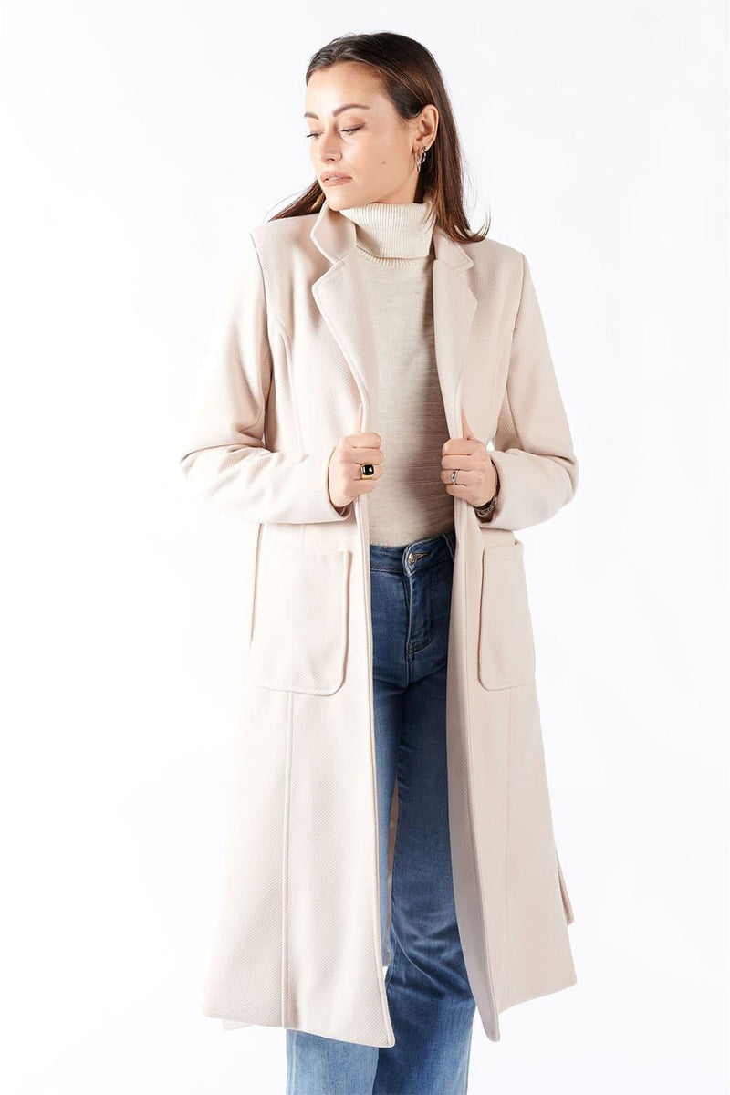 Cream Long Coat With Belt woman Barone firenze - 1