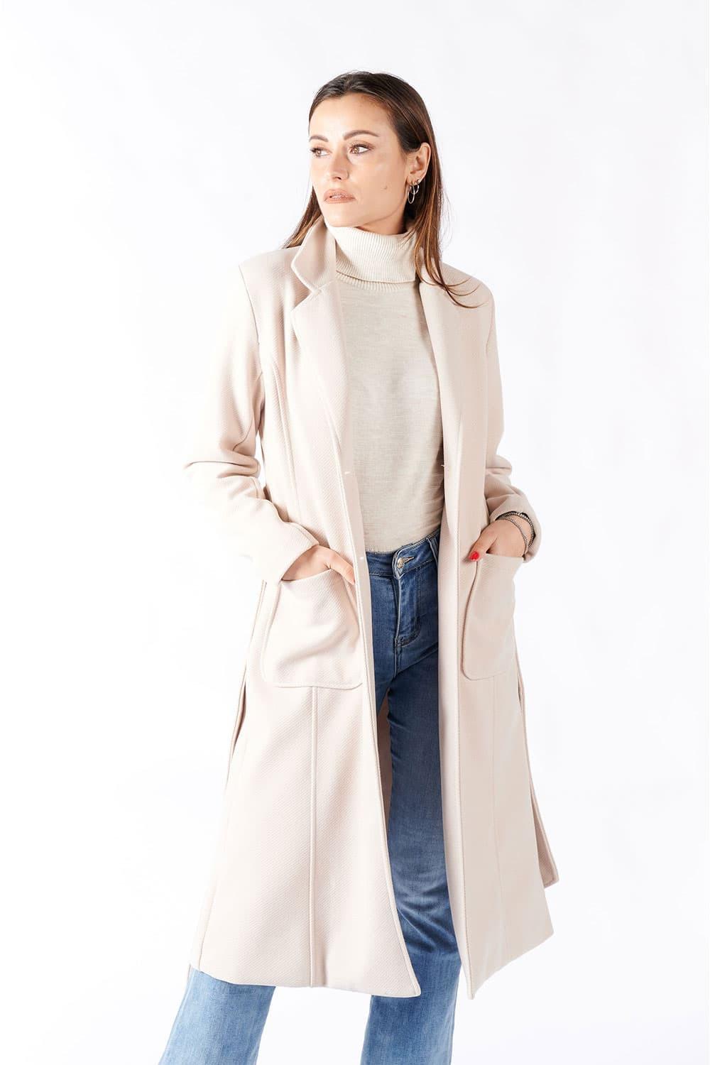 Cream Long Coat With Belt woman Barone firenze - 2