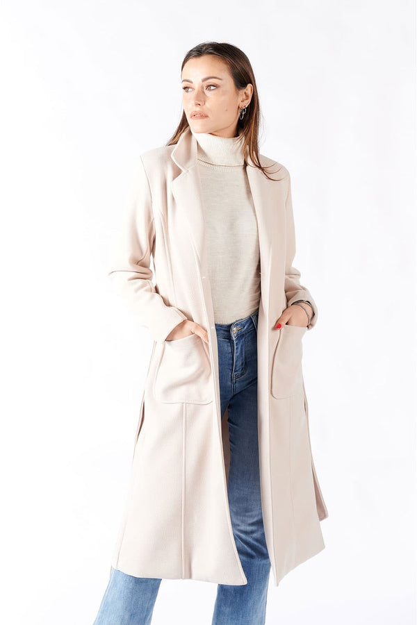 Cream Long Coat With Belt donna Barone firenze
