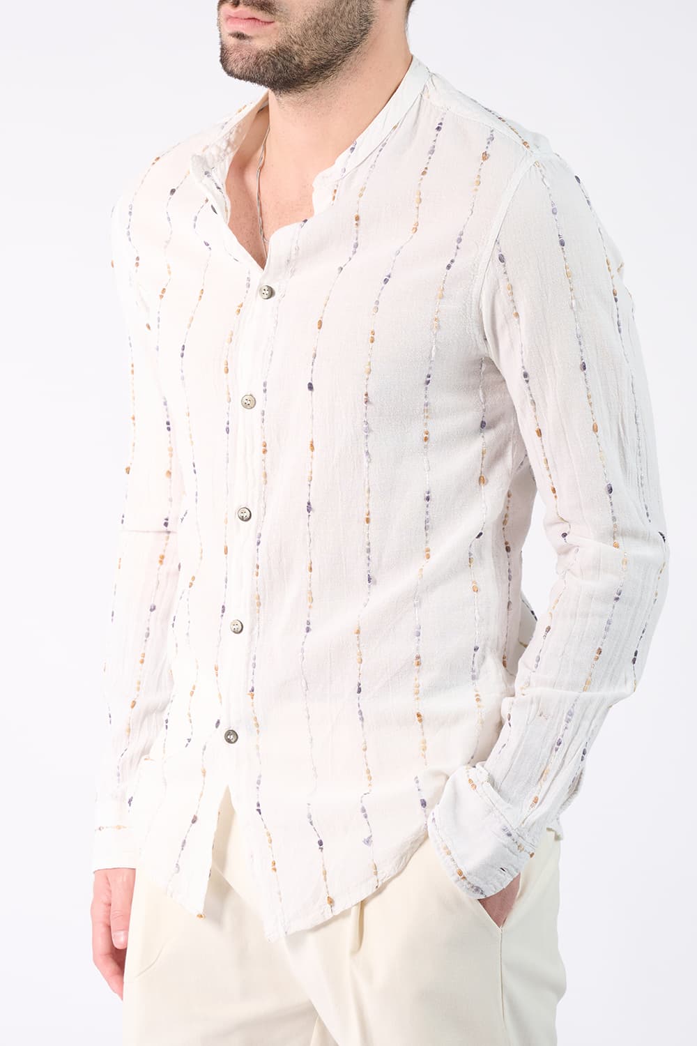 Camicia Coreana Cotone Tramata - Barone Firenze