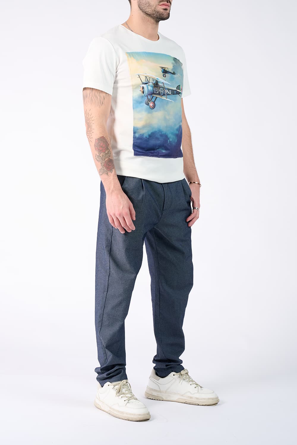 Men's T-Shirt Airplane Print uomo Barone firenze - 4