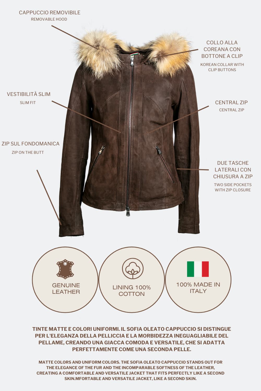 Sofia Geölt mit Kapuze Fur Dunkelbraun woman Barone firenze - 7