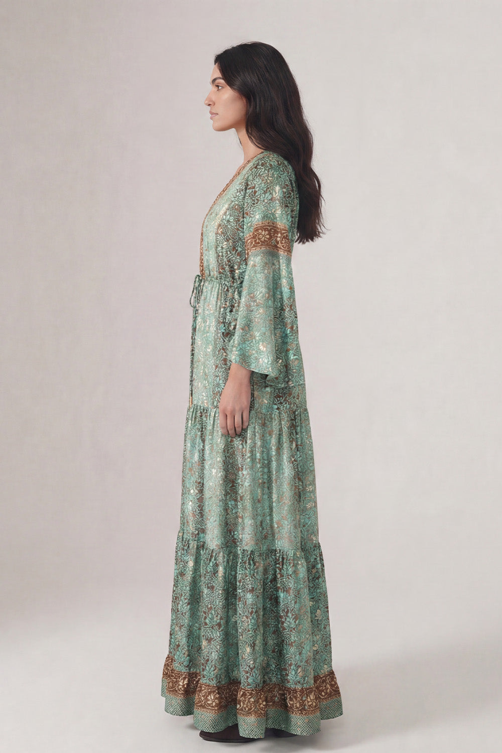 Turquoise Gipsy Long Dress with Buttons woman Barone firenze - 4