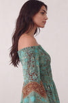 Short Gipsy Dress Turquoise Boat Neck woman Barone firenze - 5