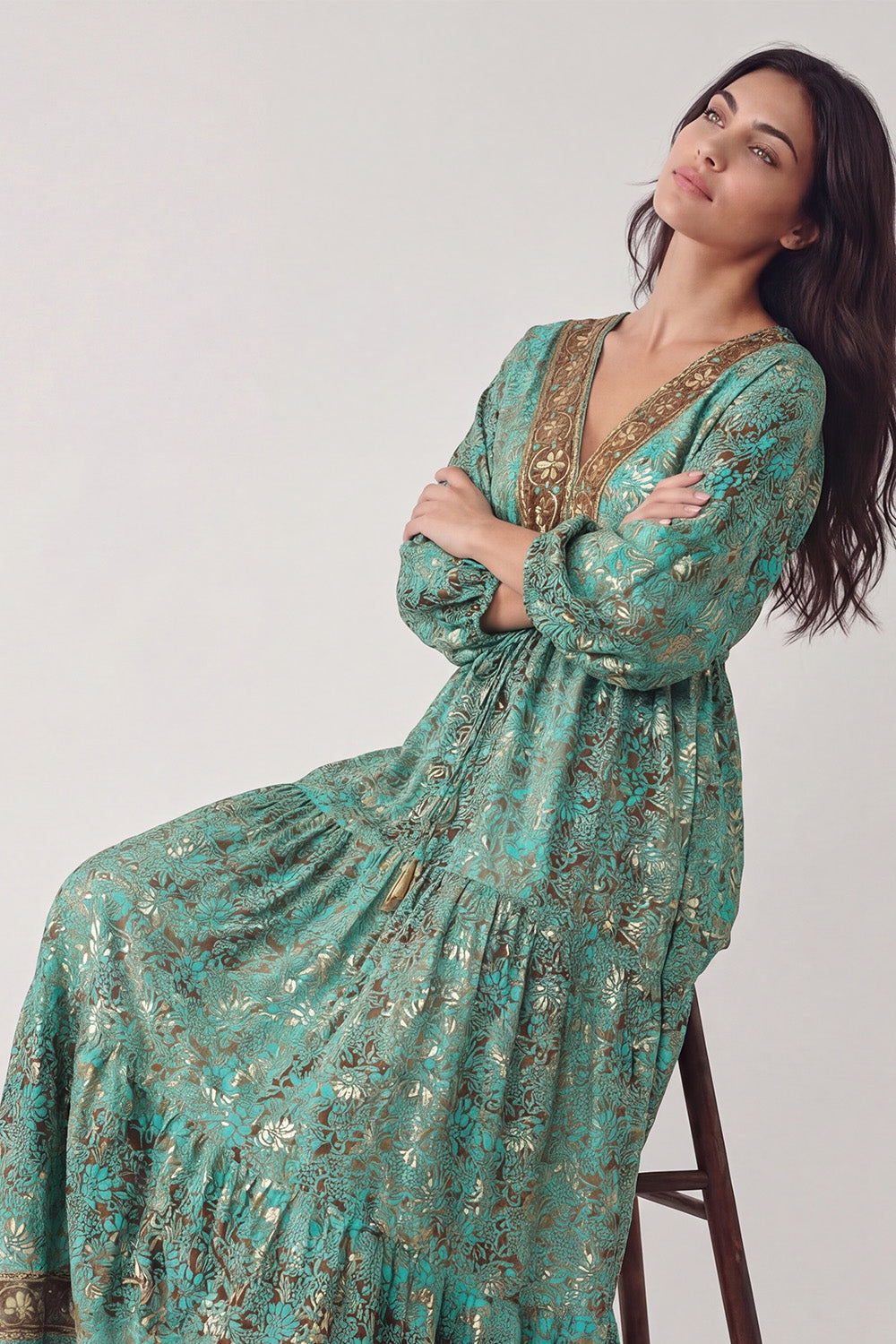 Turquoise Gypsy Maxi Dress woman Barone firenze - 2