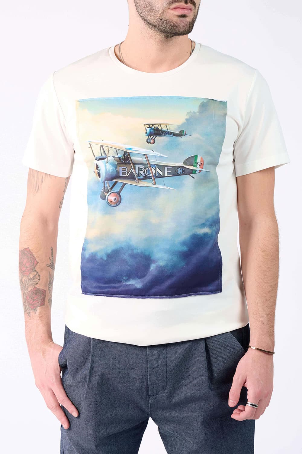 Men's T-Shirt Airplane Print uomo Barone firenze - 1