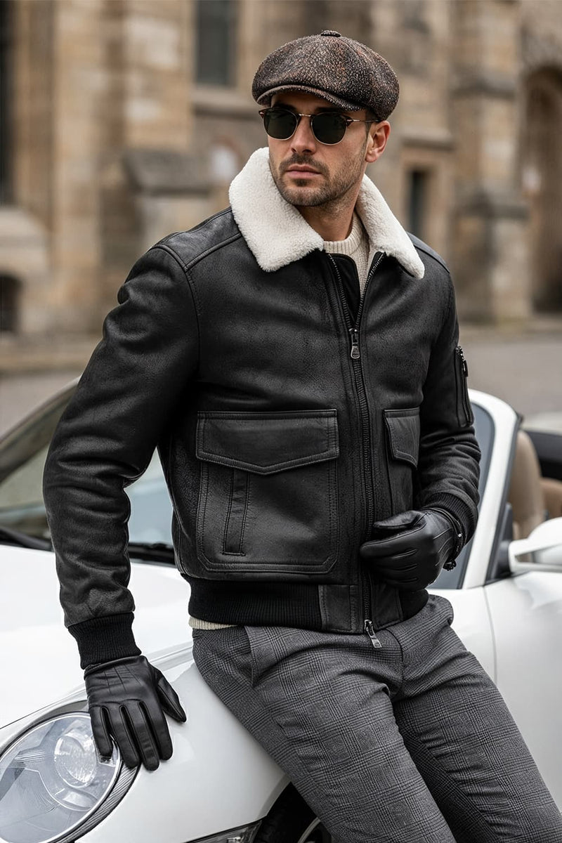 Aviator Shearling Style Black man Barone firenze - 5