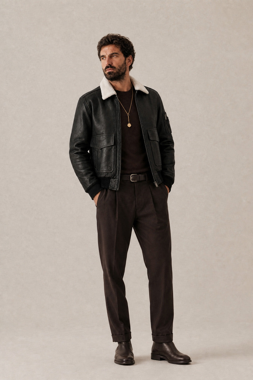 Aviator Shearling Style Black man Barone firenze - 4