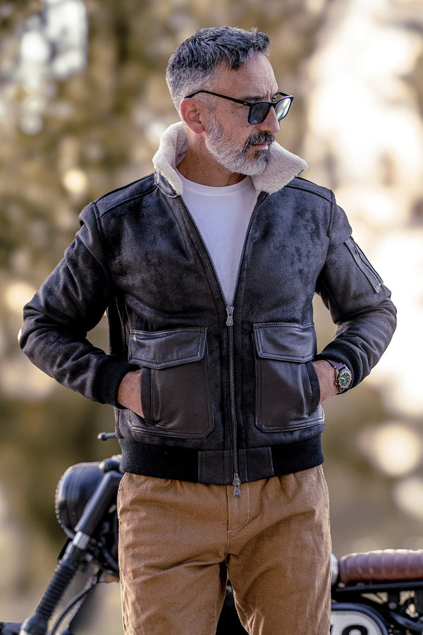 Aviator Shearling Style Black uomo Barone firenze