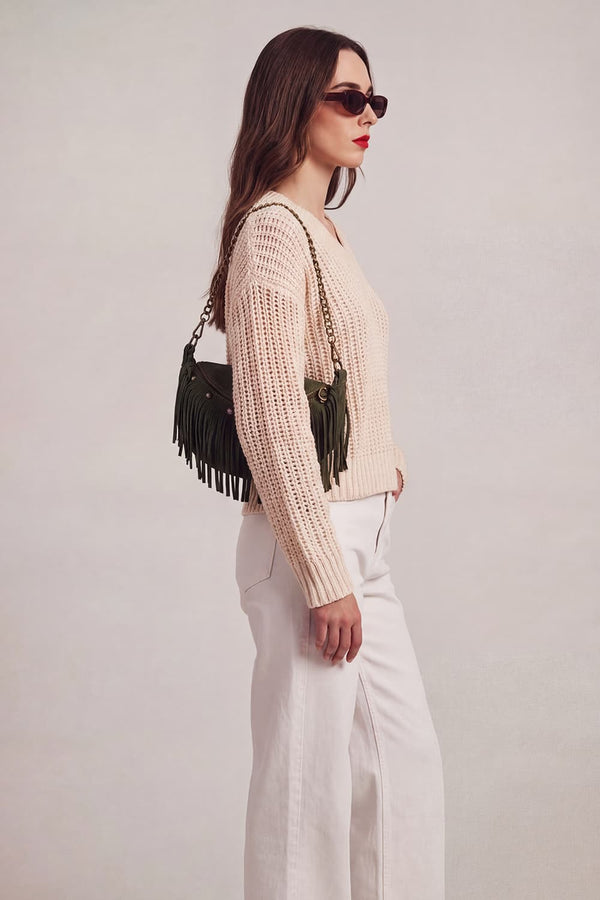 Bea Studded Suede Pouch Green donna Barone firenze