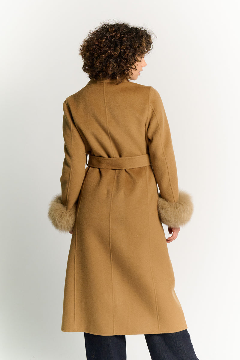 Cappotto Lungo Con Cintura e Manicotti Cammello woman Barone firenze - 4