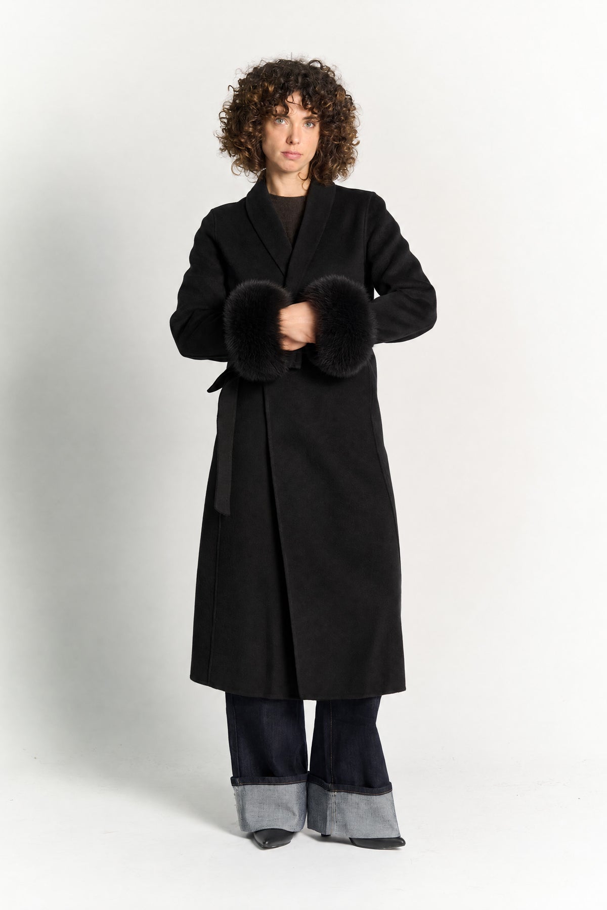 Cappotto Lungo Con Cintura e Manicotti Nero woman Barone firenze - 1