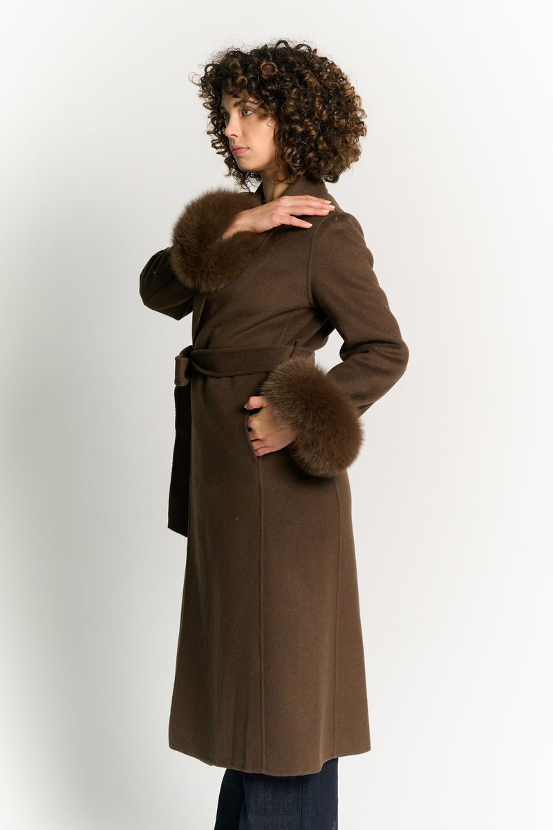 Cappotto Lungo Con Cintura e Manicotti Testa di Moro woman Barone firenze - 2