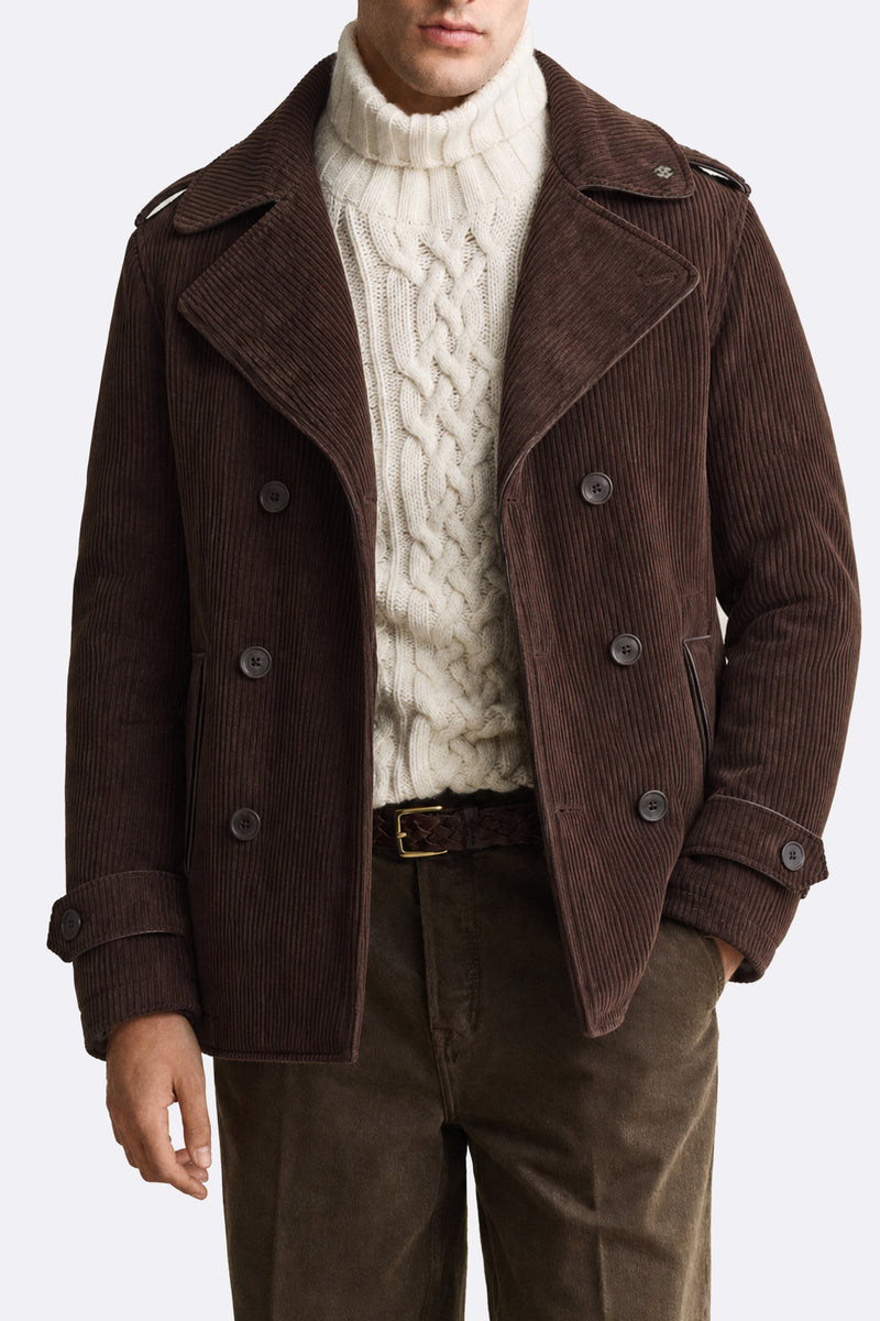 Cappotto Doppio Petto Uomo a Costine Misto Lana Cioccolato man Barone firenze - 1
