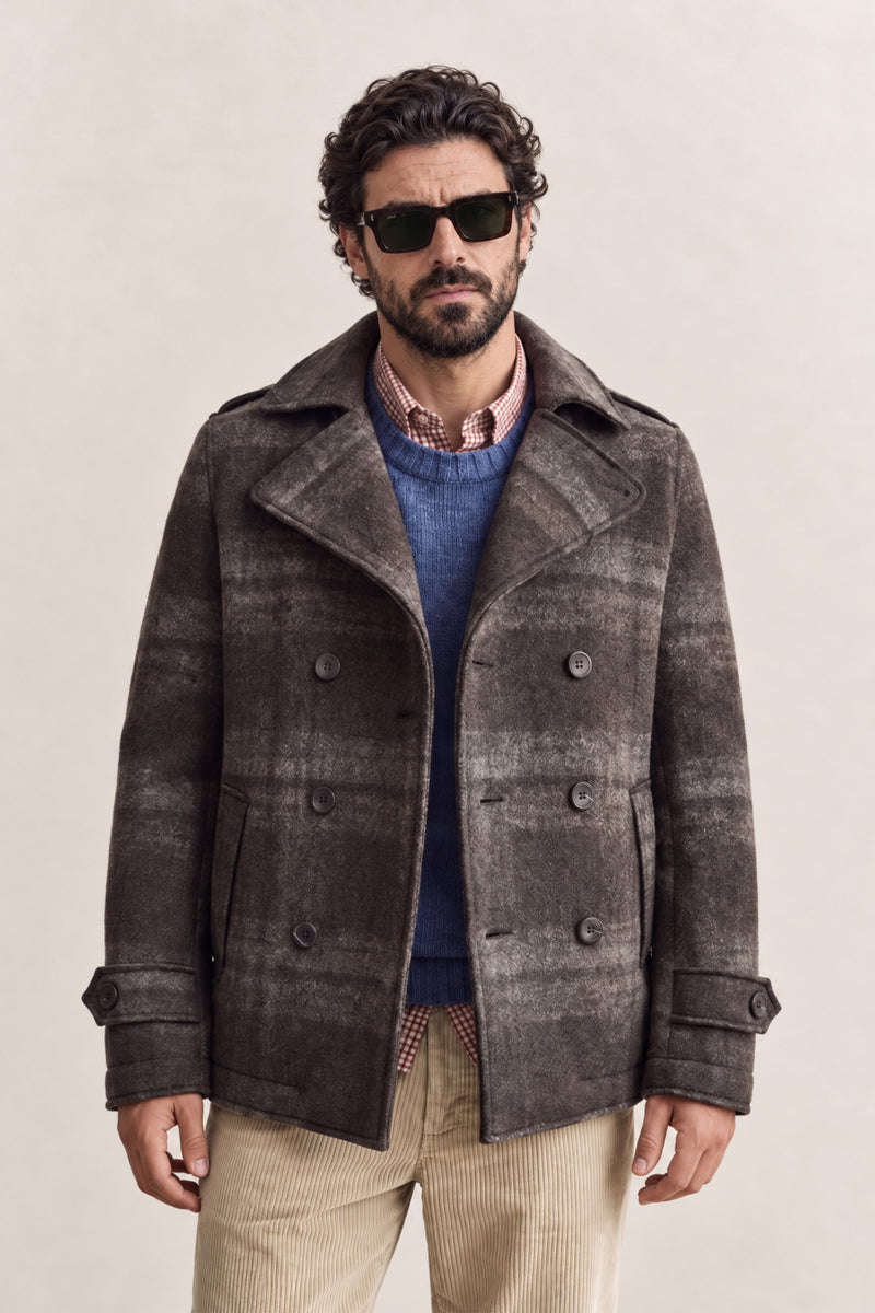 Cappotto Doppio Petto Uomo Misto Lana Scozzese Grigio man Barone firenze - 1