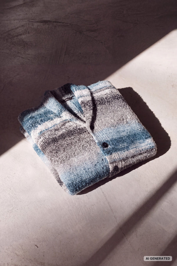 Cardigan Mélange Grigio Denim da Uomo man Barone firenze