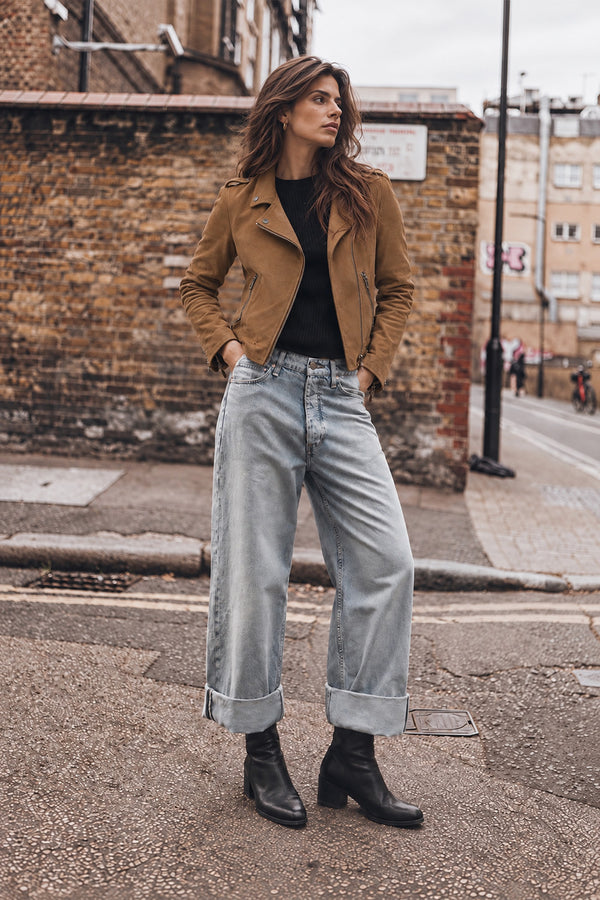 Women's Bis Suede Biker Jacket Cognac woman Barone firenze