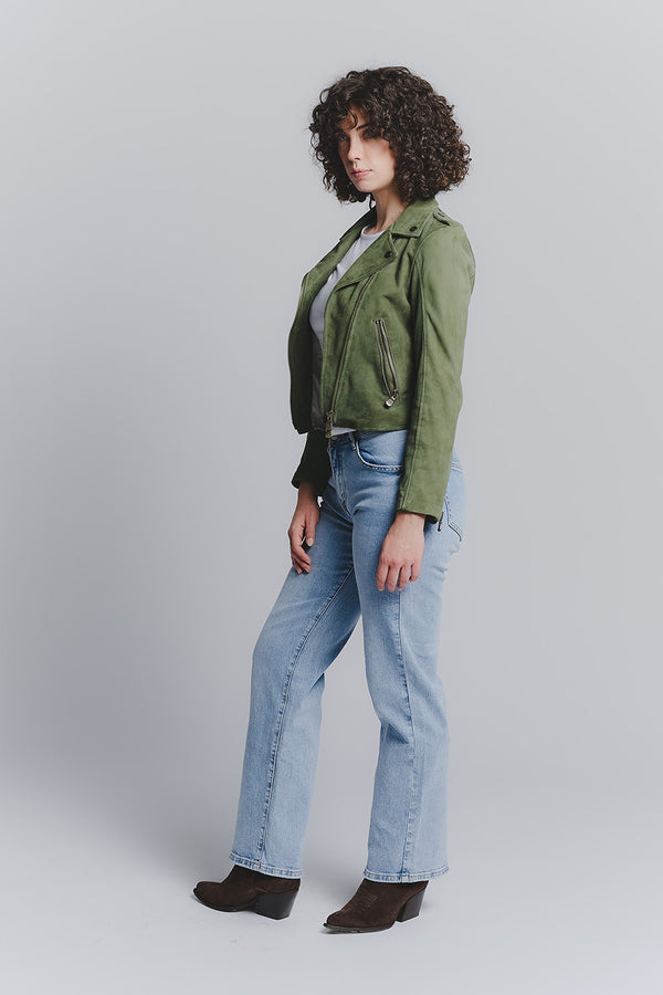 Women's Nail Biker Jacket Green Suede woman Barone firenze