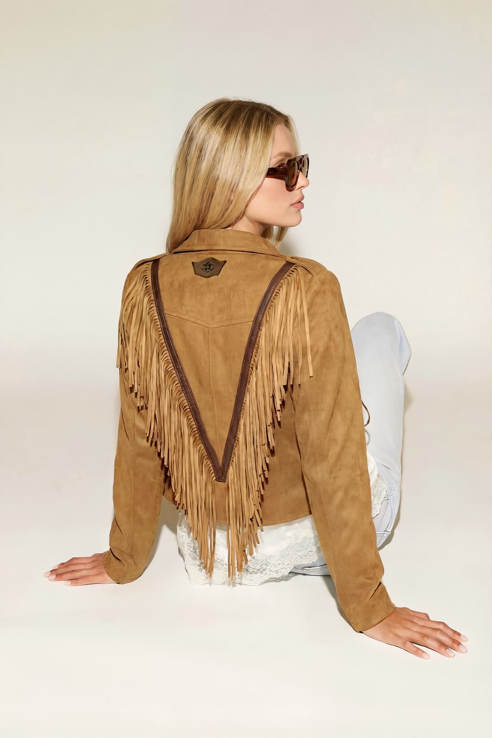 Women’s Suede Fringe Biker Jacket woman Barone firenze - 5