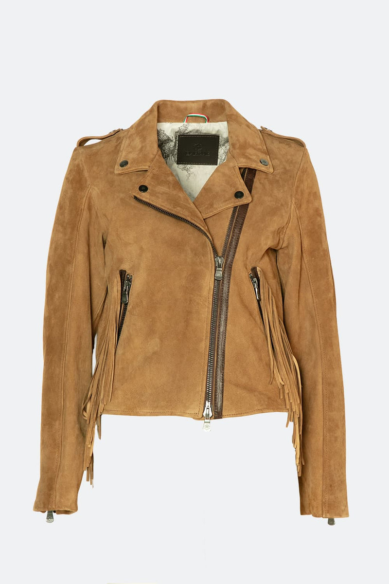 Women’s Suede Fringe Biker Jacket woman Barone firenze - 2