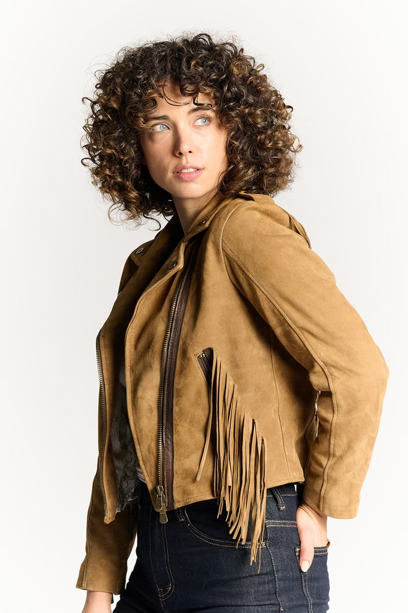 Women’s Suede Fringe Biker Jacket woman Barone firenze - 7