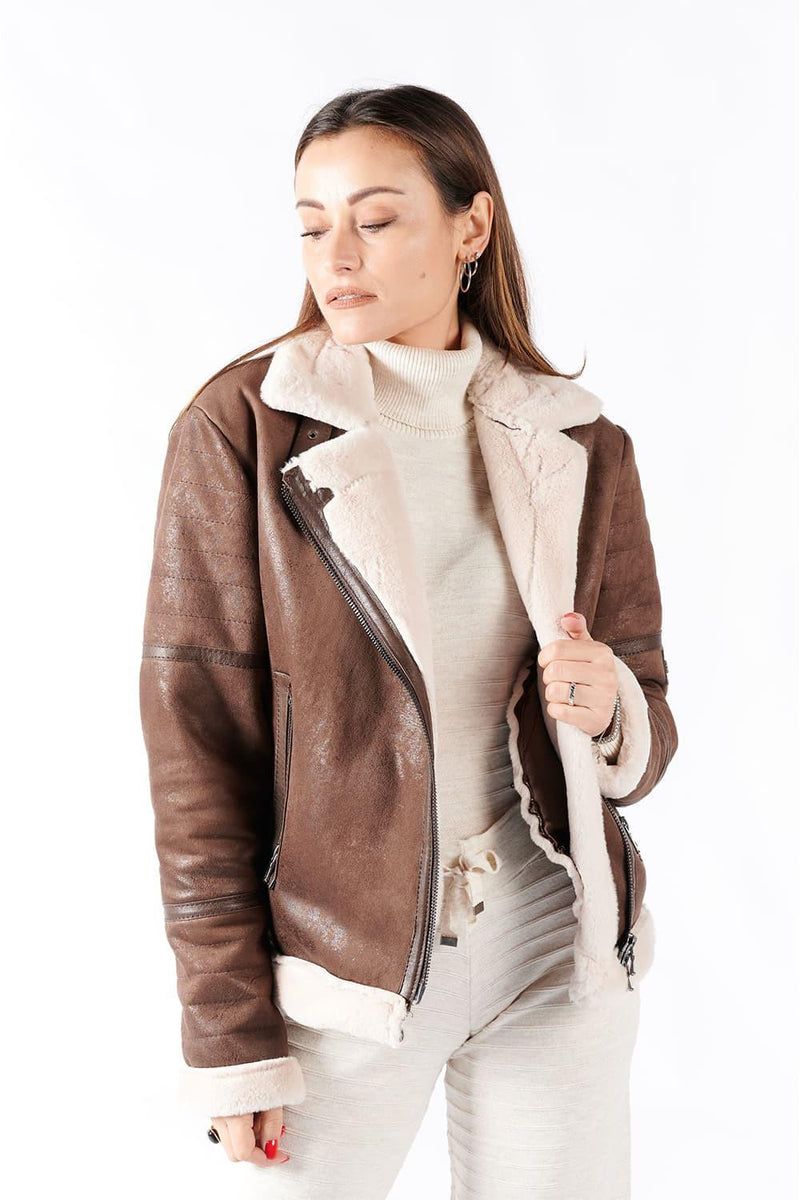 Chiodo Gold Shearling Style Femme Marron foncé unisex Barone firenze - 3