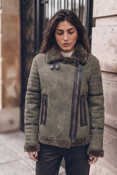 Chiodo Shearling Style Donna Verde