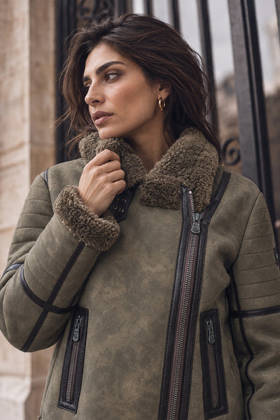 Chiodo Shearling Style Donna Verde