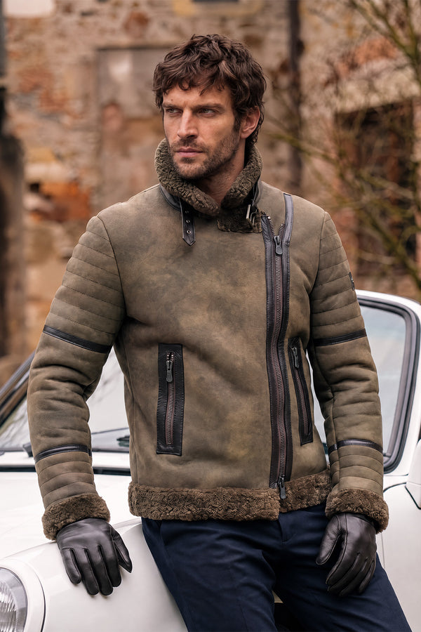 Chiodo Gold Shearling Style Verde man Barone firenze