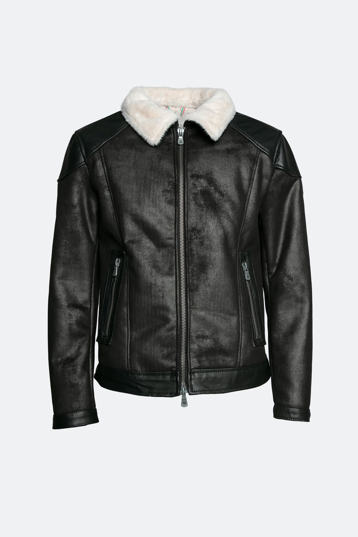 Elton Gold Colletto Shearling Style Nero Panna man Barone firenze - 1