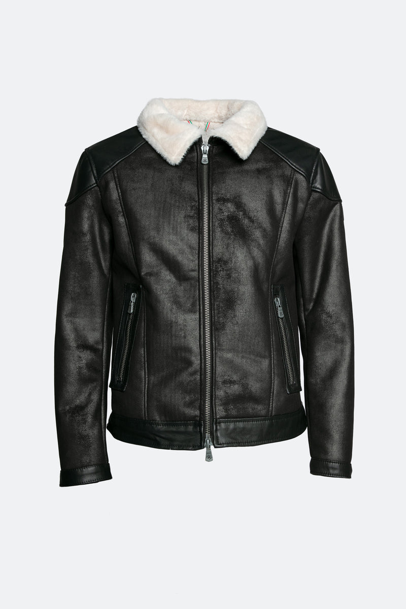 Elton Gold Colletto Shearling Style Nero Panna man Barone firenze - 1