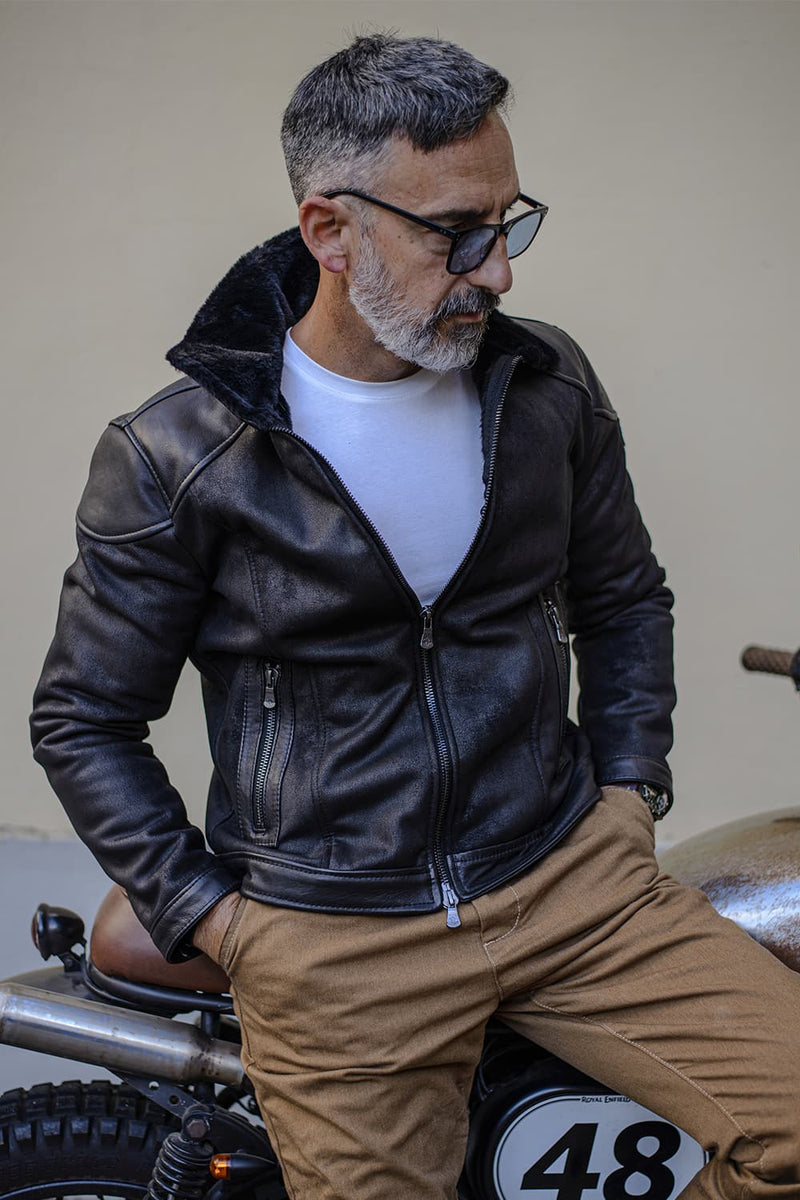 Elton Shearling Style Collar Dark Brown uomo Barone firenze - 4