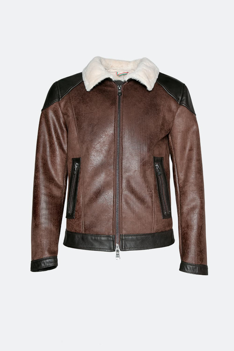 Kragen im Elton-Gold-Shearling-Stil, dunkelbraun man Barone firenze - 2