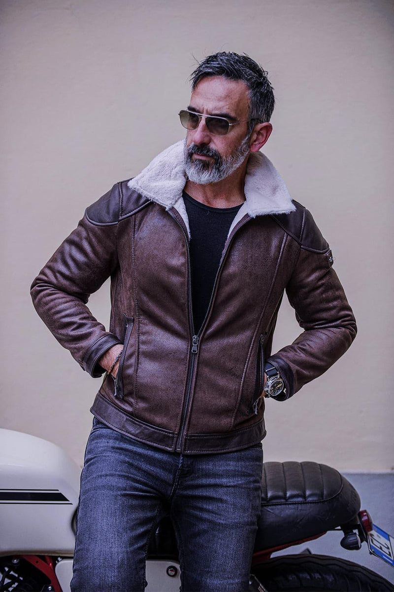 Kragen im Elton-Gold-Shearling-Stil, dunkelbraun man Barone firenze - 1