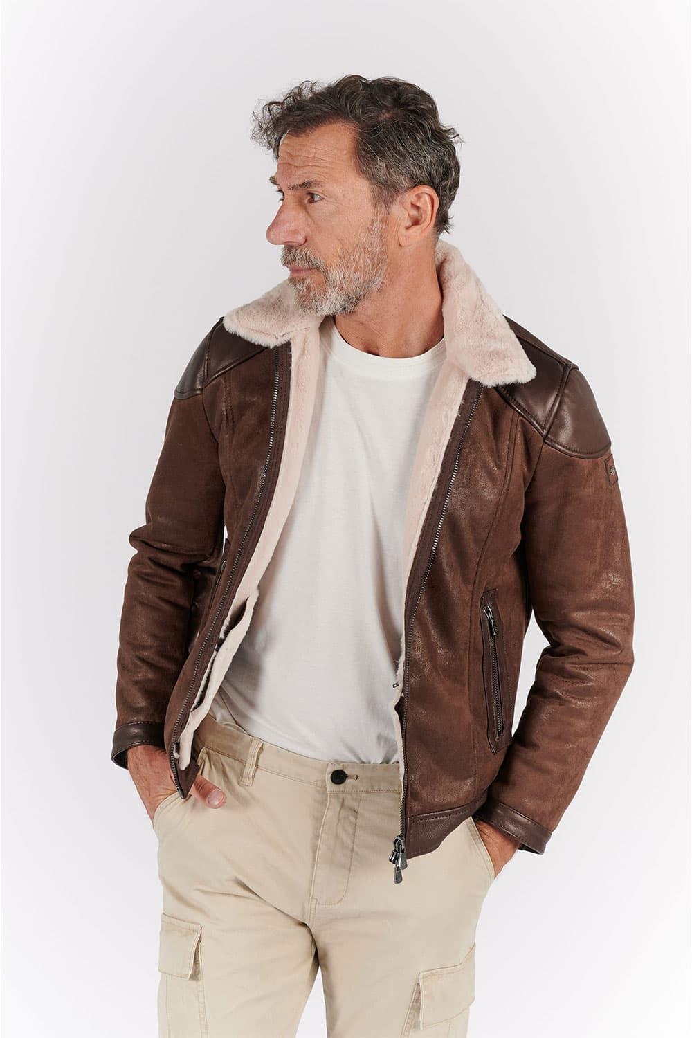 Kragen im Elton-Gold-Shearling-Stil, dunkelbraun man Barone firenze - 6