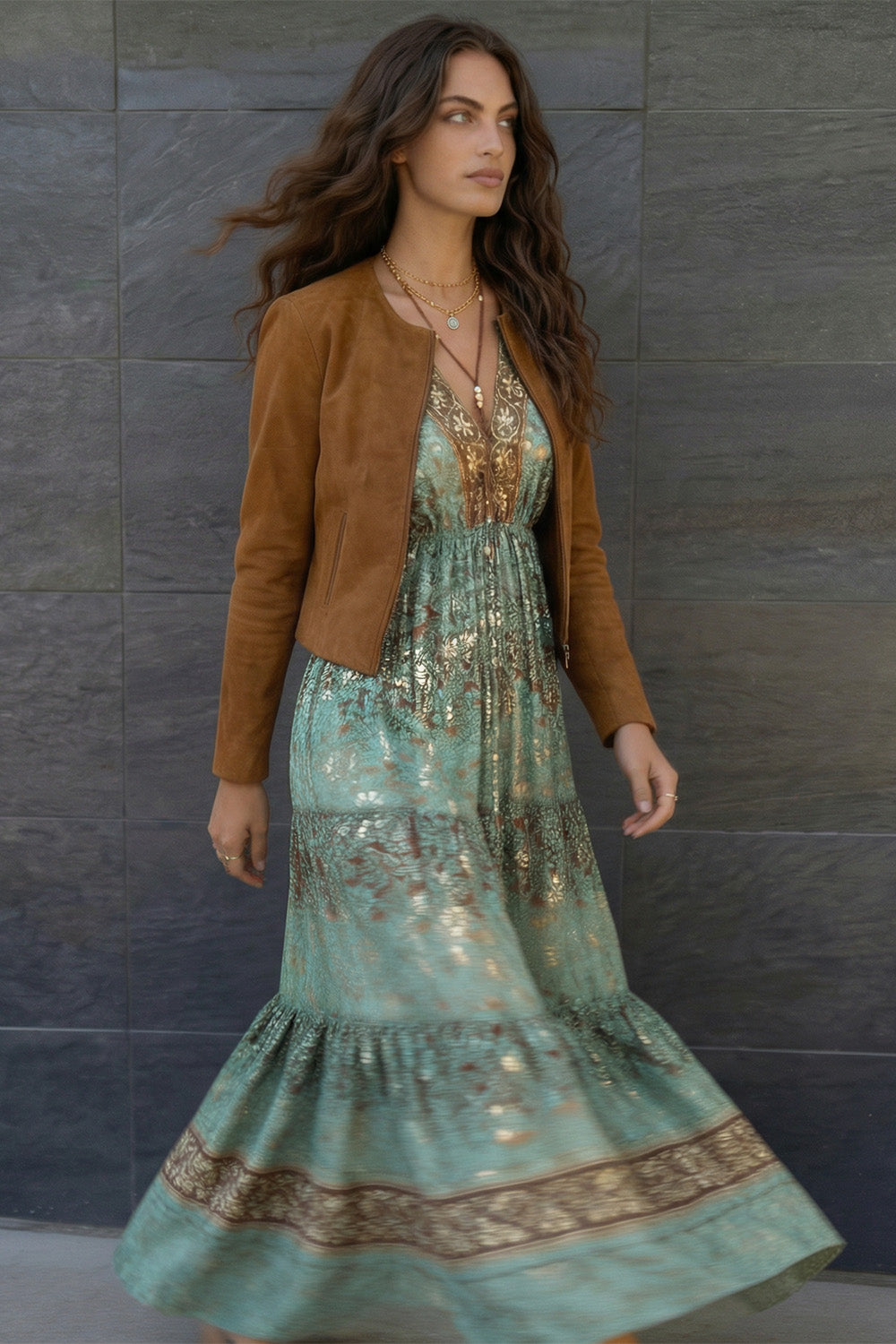 Turquoise Gypsy Maxi Dress woman Barone firenze - 3