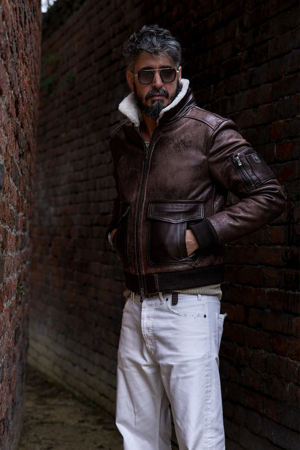 Aviator Shearling Style Dark Brown uomo Barone firenze